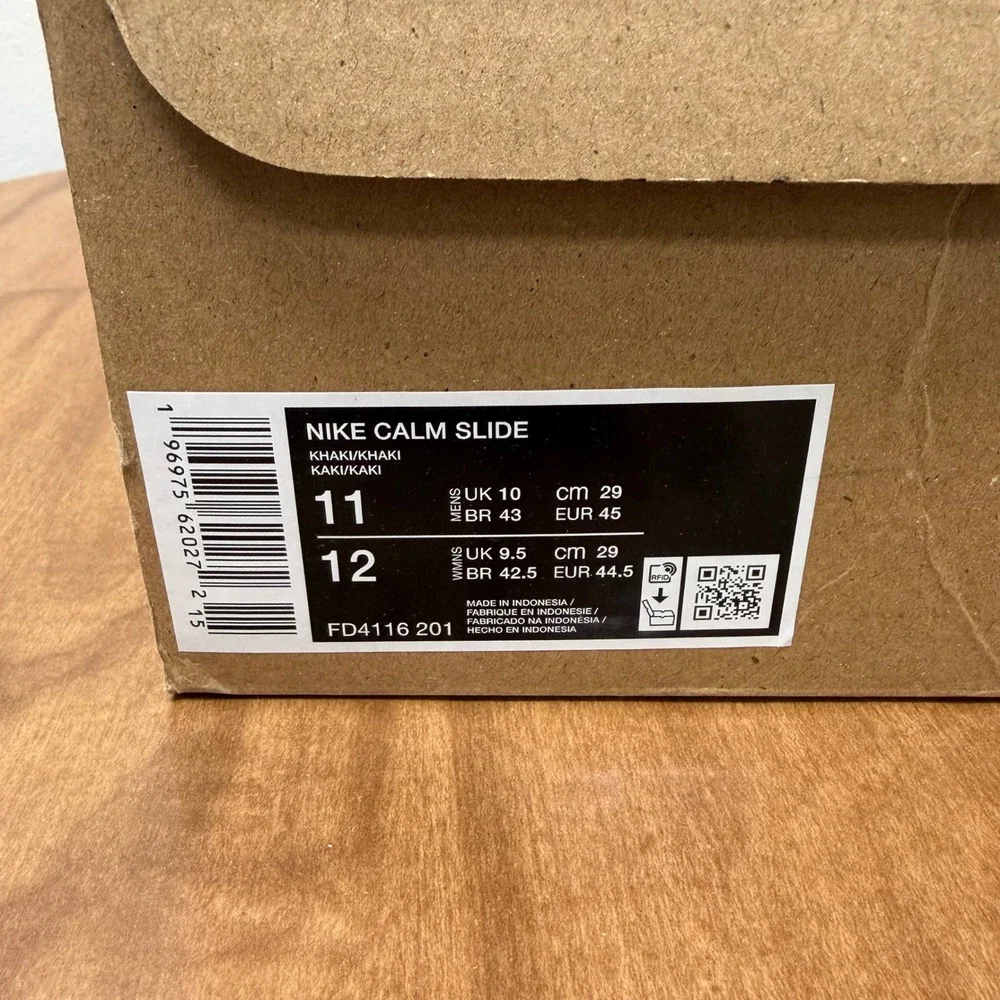 Nike Calm Slide Mens 11 Khaki Tan Foam Lightweight Comfort Sandals fd4116-201